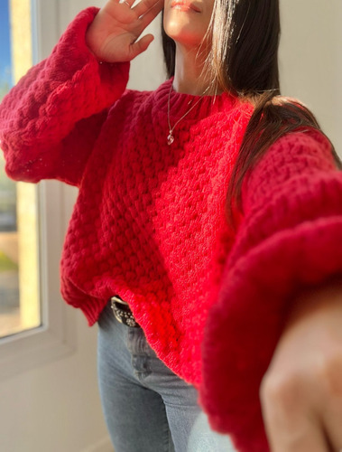 Sweater De Mujer Rojo Lana Suave /pulover Sueter Saco Polera