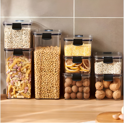 Recipiente Hermetico Para Almacenamiento Alimentos Cocina Color Transparente Con Tapa Negra
