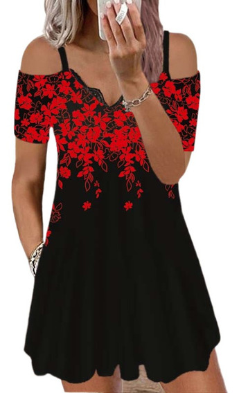 Vestido Negro Con Flores Rojas | MercadoLibre 📦