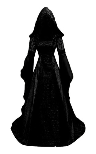 Vestido Medieval Feminino De Manga Comprida Capuz Até O Chão