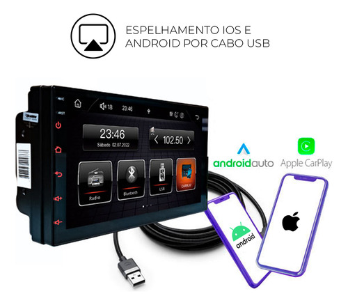 Multimídia Prime Carplay Slim Com Bluetooth E Fm Roadstar