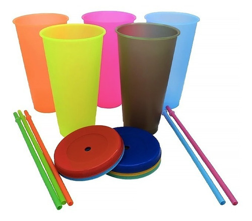 Set 5 Vasos 700ml Reutilizables Mágicos Cambian De Color