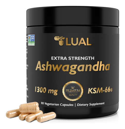 Lual Ashwagandha Extra Fuerte, 1300 Mg, 90 Capsulas Vegetari