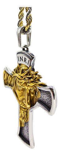 Dije Cristo Católico Estilo Oro Y Plata Incluye Cadena Bicolor Dorado Y Plateado