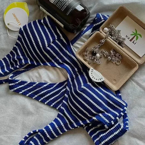 Conjunto De Bikini De Traje De Baño A Rayas Blancas Para Muj
