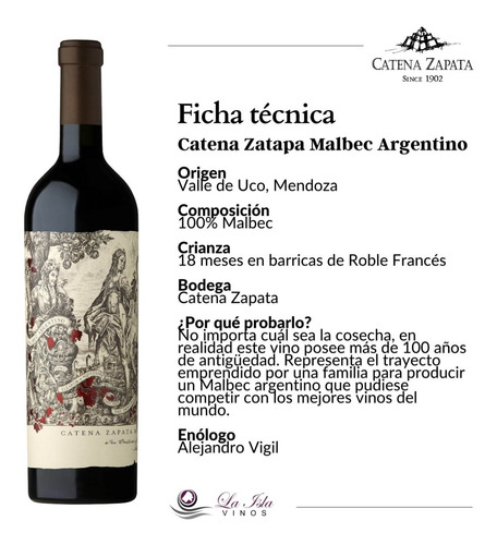Imagen 2 de 10 de Vino Catena Zapata Malbec Argentino Caja X 4 X 750ml.