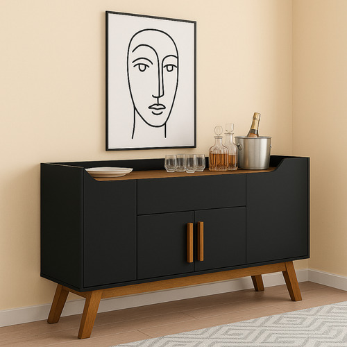 Credeza Bufetera Aparador Multiusos Elegante 160cm Norwets Negro