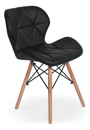 Cadeira Charles Eames Eiffel Slim Wood Estofada - Preta Cor da estrutura da cadeira Creme Cor do assento Preto Quantidade de cadeiras por conjunto 1