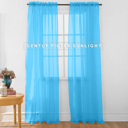 Cortinas Transparentes De 2 Piezas 102 X 213 Cm Color Turque