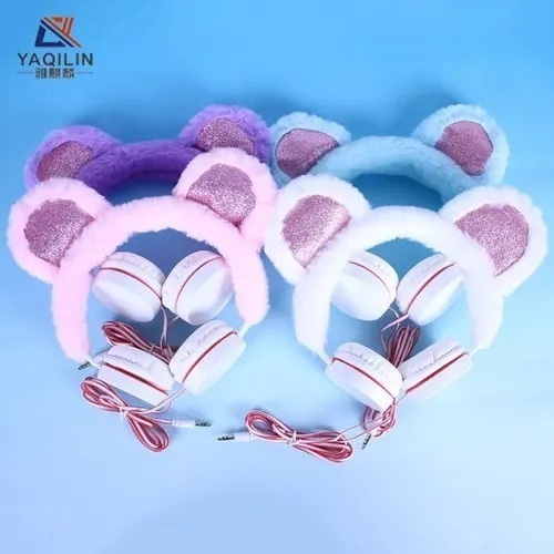 Auriculares Infantiles Peluditos Orejas De Oso Con Cable 