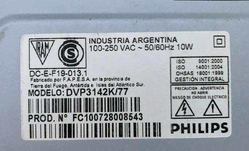 Reproductor De Dvd Philips Dvd3142k Usado (no Envio)