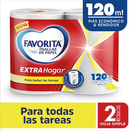 Toalla De Papel Favorita Extra Hogar 2 Un X 60 M (120 M)