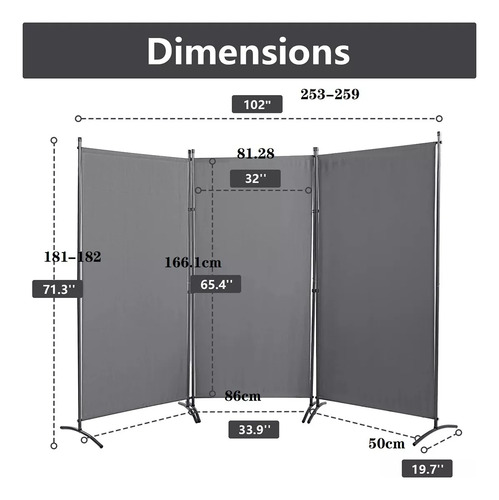 Biombo Mampara Plegable Divisores De Habitación De 3 Paneles