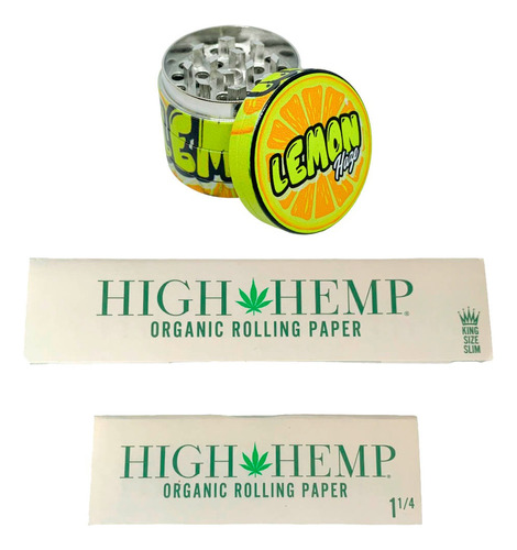 Grinder Metálico Lemon Haze + Kit Papeles High Hemp #9 #12