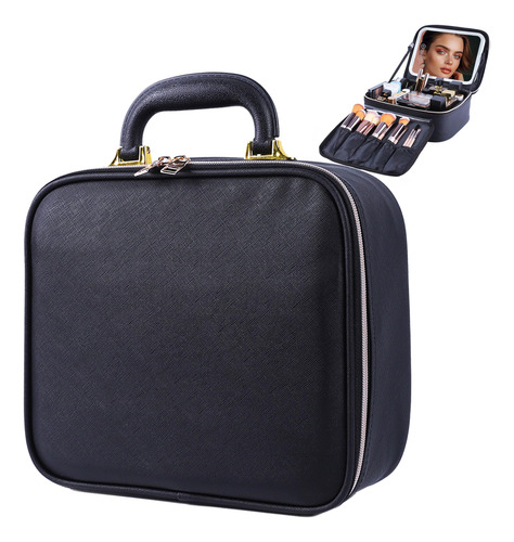 Estuche De Viaje Maquillaje Con Espejo Luz Led Ajustable Color