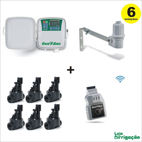 Imagem 1 de 5 de Controlador Rain Bird 6 Est. + 6 Hv 1 + Sensor Chuva + Lnk