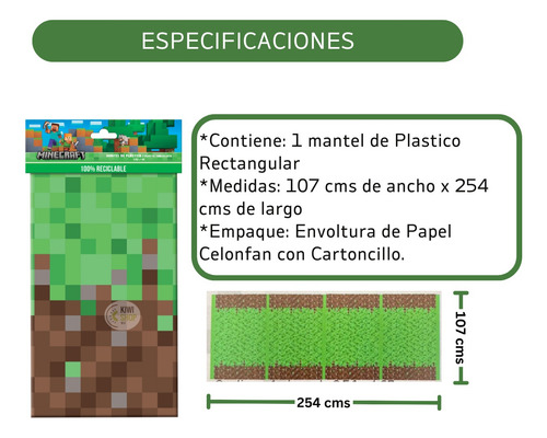 Mantel De Plastico Rectangular Fiesta Minecraft Kiwiminecraf
