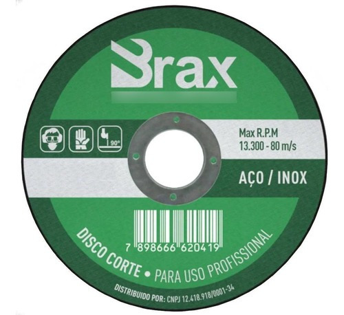 100 Disco De Corte Fino Brax 4.1/2'' X 1'' Aço Inox Cor Verde-escuro