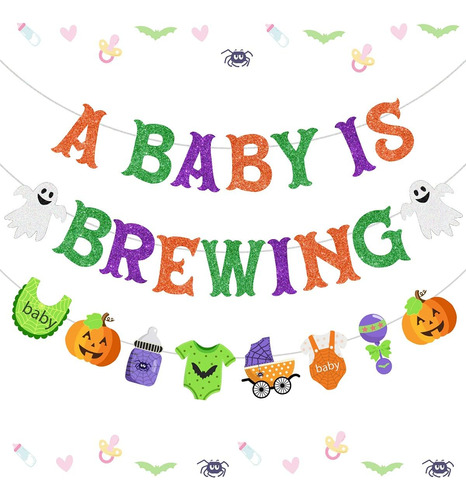 Banner De Baby Shower De Halloween Un Bebé Se Está Preparand