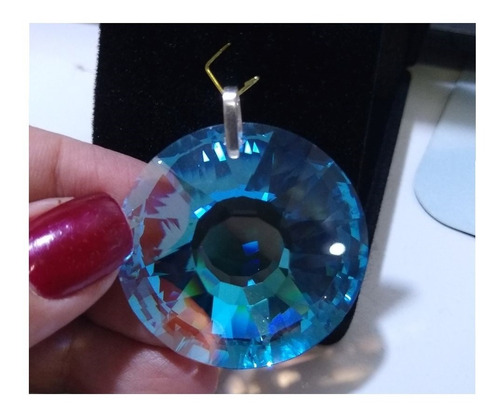 Imagem 4 de 6 de Pingente Mandala Cristal Swarovski 4 Cm Blue Ab Prata 925