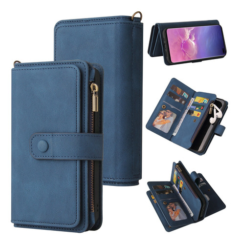 Compatível Com Samsung Galaxy S10 Plus: Capa De Couro Com Fe