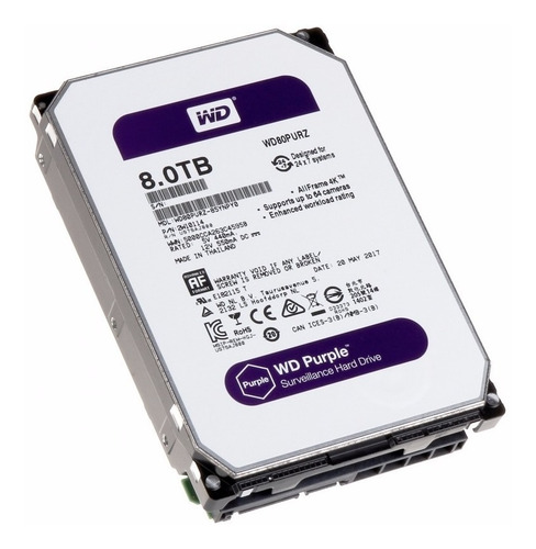 Imagen 1 de 6 de Disco Duro 8tb Teras Western Purpura Wd Sata Pc 128mb 3 Años