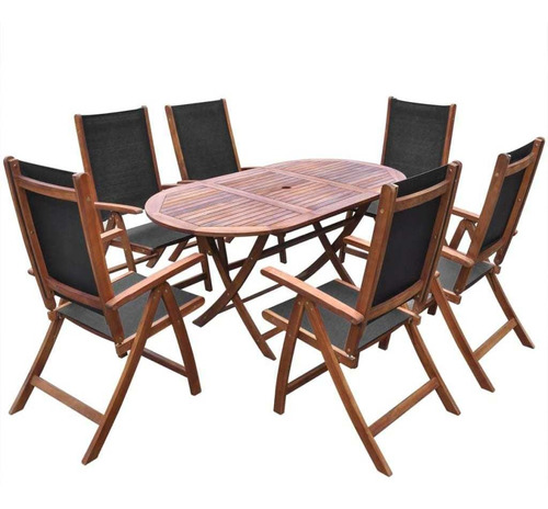 Juego De Comedor De 7 Piezas De Madera De Acacia