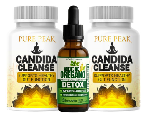 2 Frascos Candida Cleanse 60 Caps + 1 Aceite De Oregano. Sin Sabor