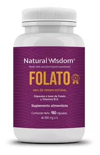 Natural wisdom Folato 180 Caps 500mg Con Magnafolato Vitamina B12 Sabor Sin sabor