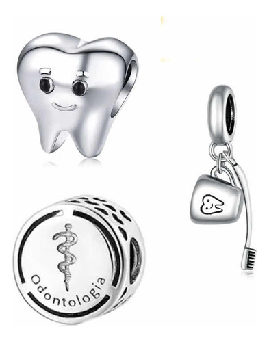 3 Charms 100% Plata S925 Dentista Odontología Para Pandor