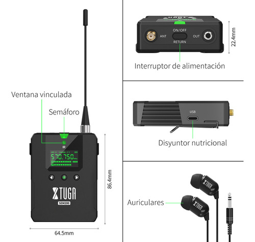 Xtuga Sistema In Ear Monitoreo Estéreo Individual Receptores