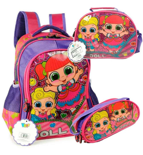 Kit Mochila Estojo Lancheira Menina Vozz M3916 Doll Grande