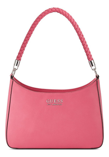 Bolsa De Hombro Guess Con Cremallera Superior Para Mujer Acabado De Los Herrajes Níquel Color Fucsia Correa De Hombro Fucsia Diseño De La Tela Liso