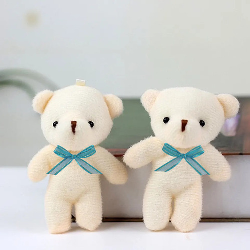 10 Piezas Osito Peluche Blanco Crema Teddy 11cm Llavero Azul