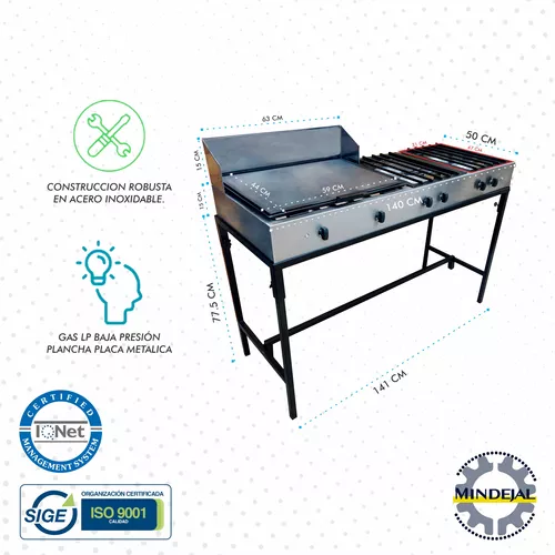 Plancha De Cuatro Quemadores Acero Inoxidable