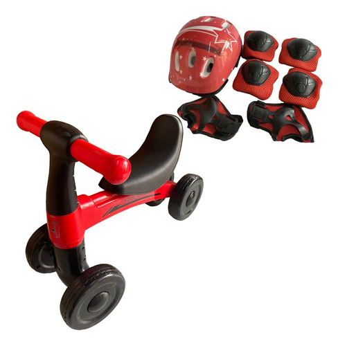 Bicicleta Equilibrio Niño De Aprendizaje Con Set Proteccion Color Rojo Personaje Ritorna