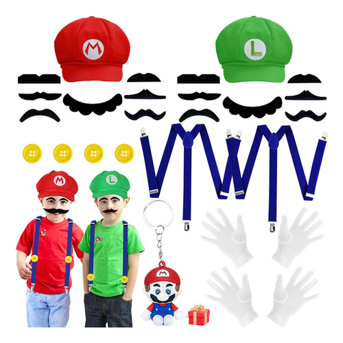 Kit Disfraz Super Mario Bross Y Luigi Para Niños Ajustable