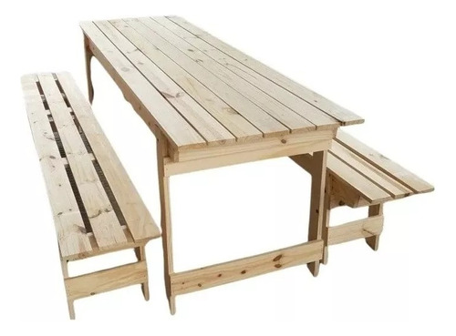 Combo Mesa + 2 Bancos De Madera Plegables