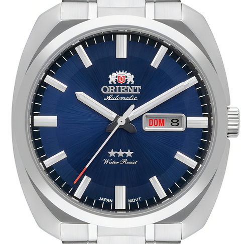 Relógio Orient Masculino Automático F49SS021 D1SX A Prova D'água 50 Metros Cor da correia Prateado Cor do bisel Prateado Cor do fundo Azul