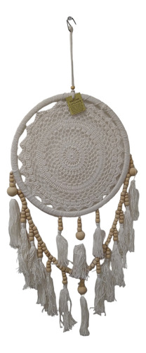 Atrapasueños Artesanal Blanco Crochet Y Borlas 67 Cm De Alto