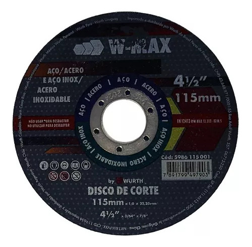 Disco De Corte Metal Wurth 4 1/2x1x22.22mm W Max 50uni