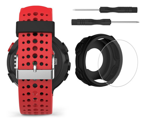 Kit 4x Pulseiras Para Garmin 235 + 2 Películas + 1 Capa Case Cor Vermelho-preto