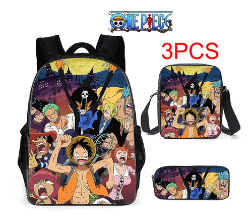 Mochila Escolar One Piece Luffy Zoro+bandolera Y Estuche