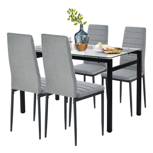 Juego De Comedor(1 Mesa De Comedor+4 Sillas De Comedor Gris)