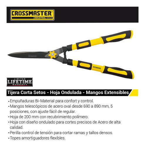 Imagen 2 de 3 de Tijera Corta Setos-poda Mango Extensible Crossmaster 9937884