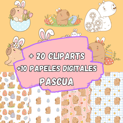 Kit Imágenes Pascua Png Clipart Capibara Carpincho + Papeles