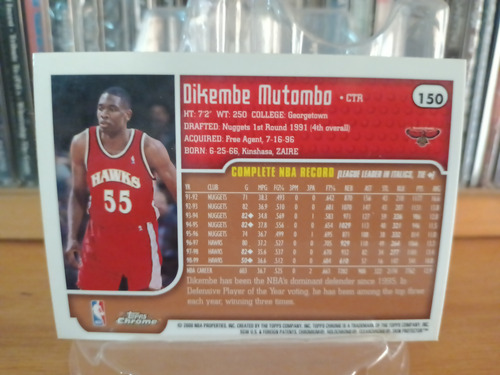 Dikembe Mutombo Topps Chrome 2000 # 150 No Michael Jordan. (Usado)