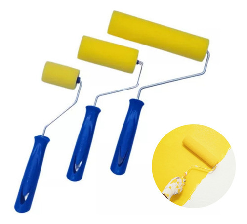 Kit 3pç Rolo De Pintura Espuma 5, 9 E 15cm Poliéster C/ Cab