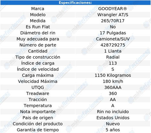 Llanta Goodyear Wrangler At/s P265/70r17 113s