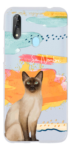 Funda Para Zte Mujer Gatito Siamés Acuarela Con Tu Nombre